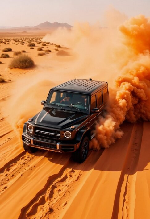 jeep crossing inside the desert